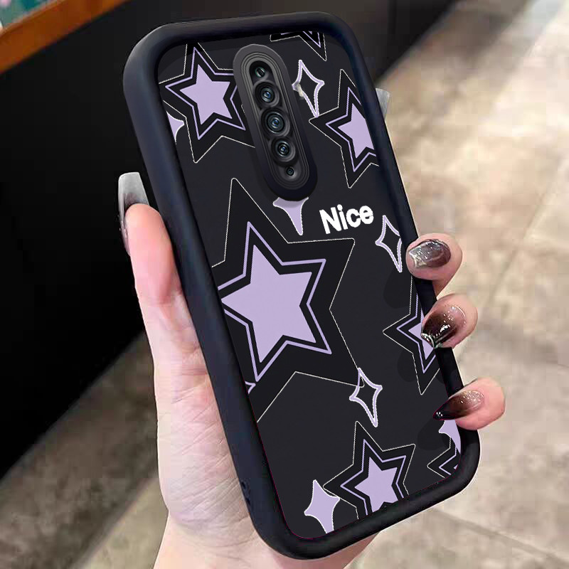 Casing Hp untuk OPPO Reno 2F Reno 2Z Case Bintang Ungu Warna Hitam Kasing silikon Cesing Softcase Ga