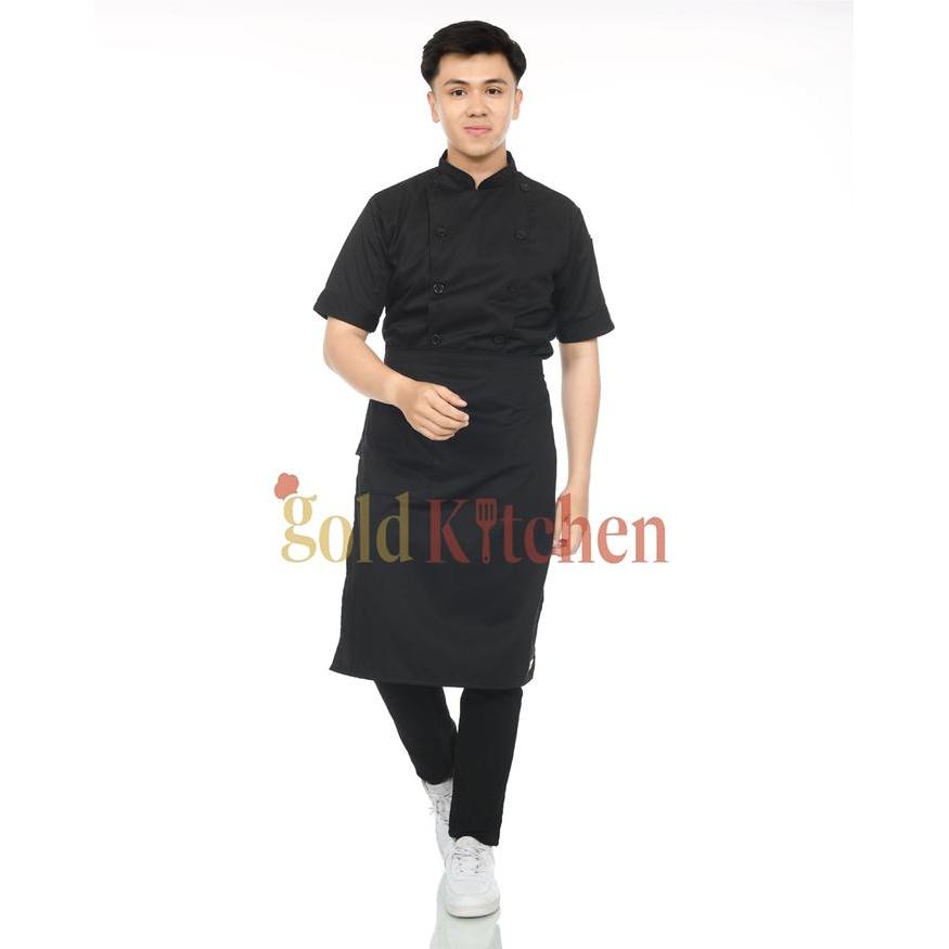 Baju Koki Chef Jacket Baju Chef Seragam Koki Pria Wanita Lengan Pendek Gold Kitchen Biru Hitam Putih