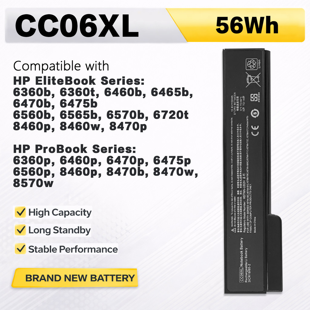 PowerHub CC06XL Laptop Battery For HP EliteBook 6360b 6460b 6560b 6470b 6570b 8460p 8460w ProBook