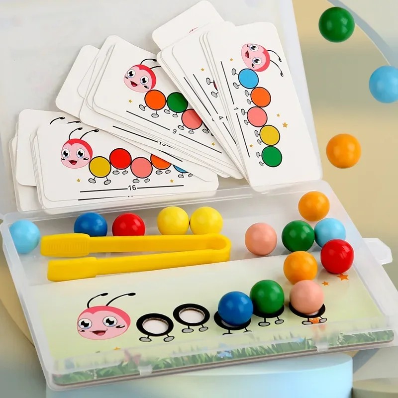 Color Sorting Montessori Toy Wooden Clip Beads Games Color Matching Learning Toy Fine Motor Training