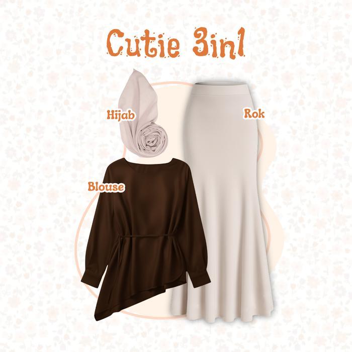 set outfit hijab cutie 3in1 series / setelan wanita kekinian / baju meena blouse rayon twill + sama