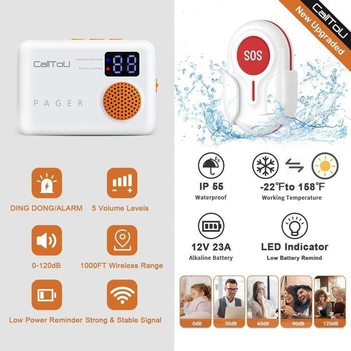 Bel Wireless LED Display Portable SOS Darurat Lansia Klinik Panggilan Cafe Restoran