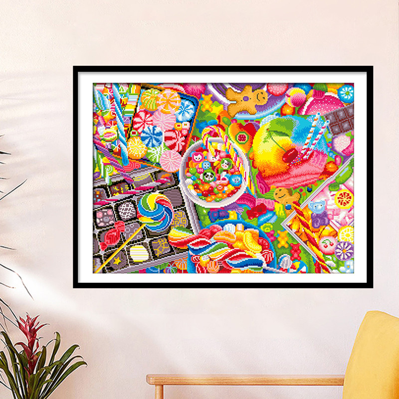 DIY Cross Stitch Complete Kit Embroidery The World of Candy Needlework Craft Cross-stitch Set Printe