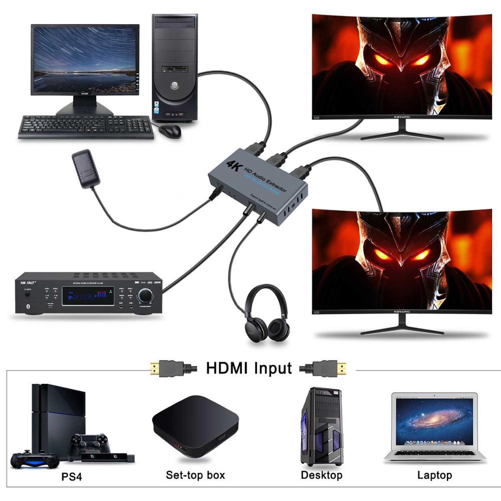 4K HDMI-compatible Audio Extractor 5.1 extractor HD splitter 1x2 HDTV To Audio Extractor Optical