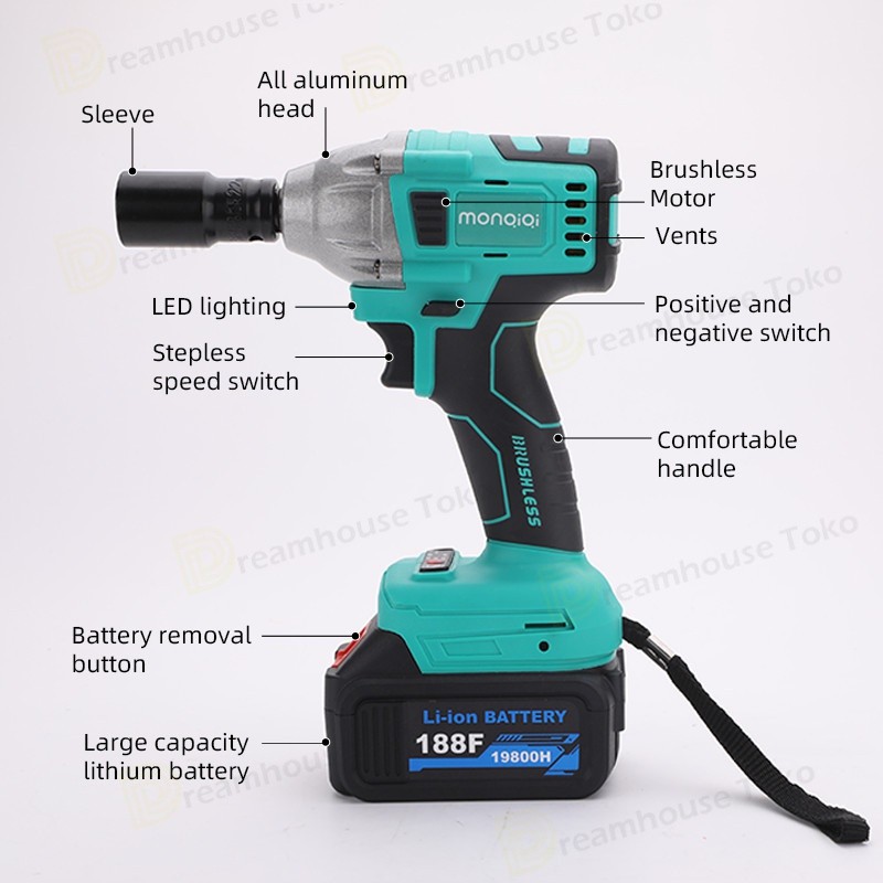 188VF impact baterai 550NM Cordless Impact Wrench Brushless,Mesin Bor Baterai impact jld tool 188v