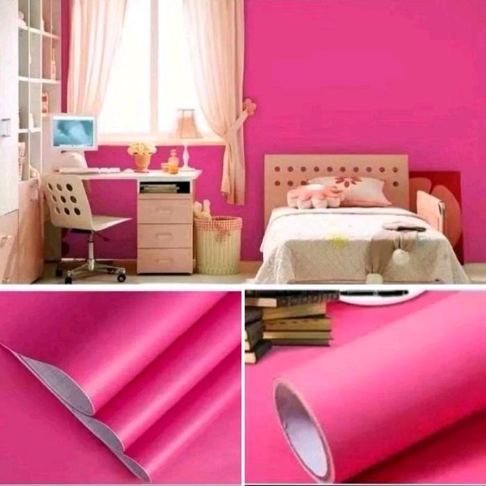 Wallpaper sticker Dinding Kamar Tidur Warna Pink Fanta Polos Bertekstur Pastel