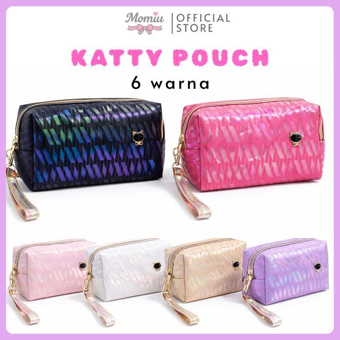 MOMIU Tas Kosmetik KATTY Makeup Bag Hologram Tempat Pensil lucu Travel Pouch Serbaguna Cute Mewah
