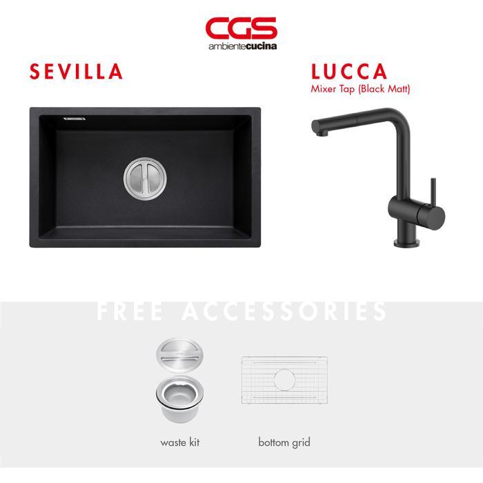 Kitchen Sink Bak Cuci Piring Dapur Granit 1 Lubang CGS SEVILLA Rockgranite Sink - Paket Sink dan