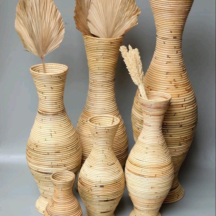 Best Seller Guci Dekorasi Tinggi 50 Cm / Vas Bunga Material Rotan Hiasan Sudut Ruangan / Guci Pot