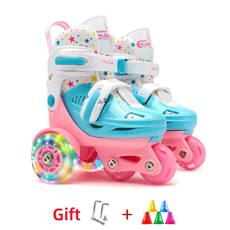 Flash Double Row Roller Skates Shoes Children's Speed Ice Skates Beginner 4-wheel Roller Skates
