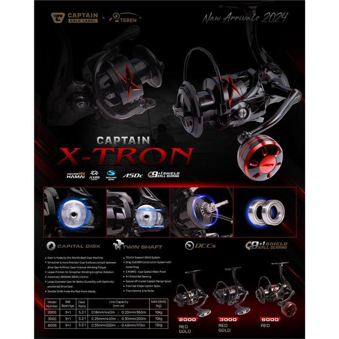 Promo Reel Pancing Captain X Tron 2000 - 6000 Gold Label (9+1 Bearing) Power Handle - Toms Fishing