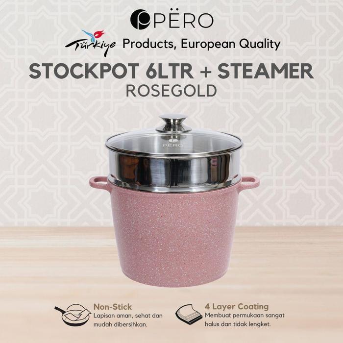 NEW PRODUK [DELLADELLI] PERO YURI STOCK POT PANCI GENTONG 24CM + STEAMER WITH GLASS LID / PANCI