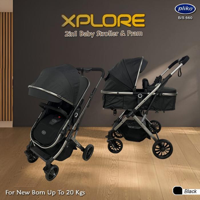 Stroller Pliko Xplore Kereta Dorong Bayi Hadap Ibu - XPLORE-BLACK, PLASTIC