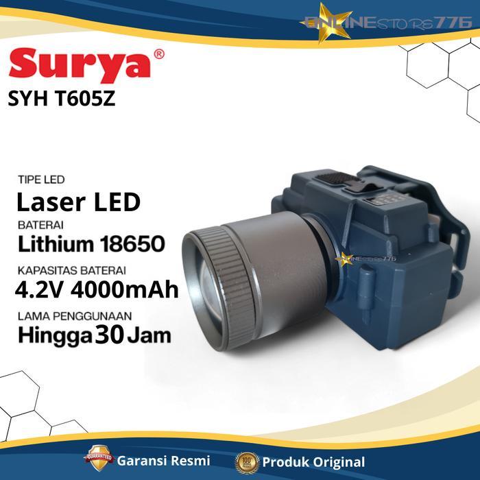 Senter Kepala Zoom SURYA SYH T605Z Lampu Cahaya Putih Super Terang 60 Watt Water Resistant - GARANSI