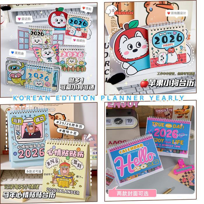 Kalender Mini Meja Calendar 2026 One Year Standing Calendar KOREAN EDITION PLANNER YEARLY Gift