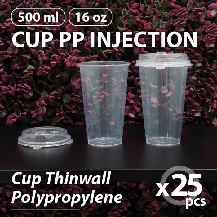 (BEKASI) 25 PCS - CUP 16OZ INJECTION - GELAS THINWALL PLASTIK PP 500ML