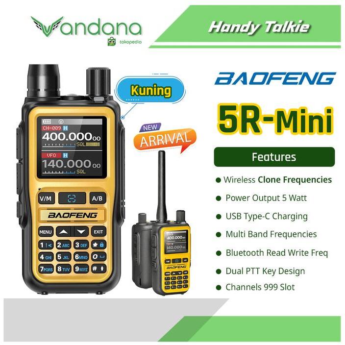 HT Walkie Talkie BAOFENG UV5R Mini KUNING ORANGE 5W Dual Band Multi Band Radio with Air Band and