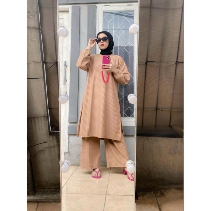 ONSET TUNIK KNIT HORNET / STELAN KNIT TERBARU / SET TUNIK Atasan Cantik Celana Nyaman Panjang Lembut
