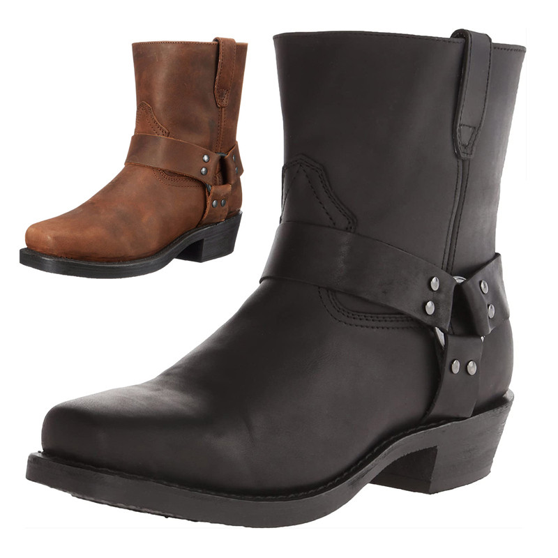 Sepatu Boot Pria Kulit Asli Retro Koboi Ritsleting Samping Nyaman Ringan Ukuran Besar 48