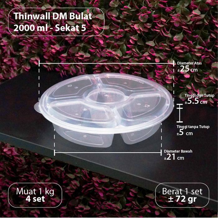 Thinwall DM Bulat 2000 ml Sekat 5 - Wadah Kotak Makanan Partisi