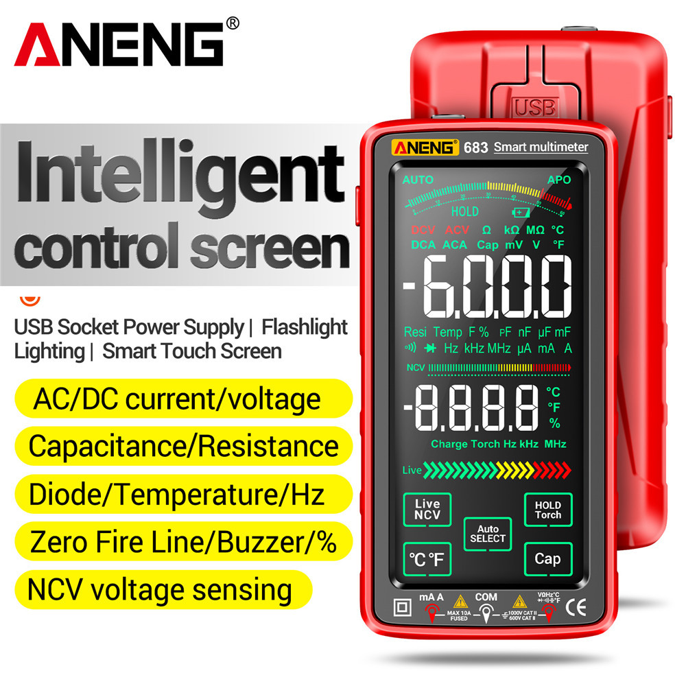 ANENG 683 Digital Multimeter Touch Screen 6000Count Multimetro AC/DC Ammeter Voltage Tester Recharge