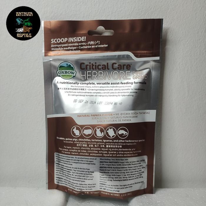 Oxbow Critical Care Herbivore Fine Grind 100Gr - Makanan Force Feed Original