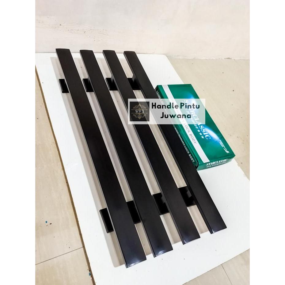 1 Set Handle Pintu Rumah Stainless Full Hitam Tarikan Gagang Pintu Kupu Tarung Set Body Kunci Handel
