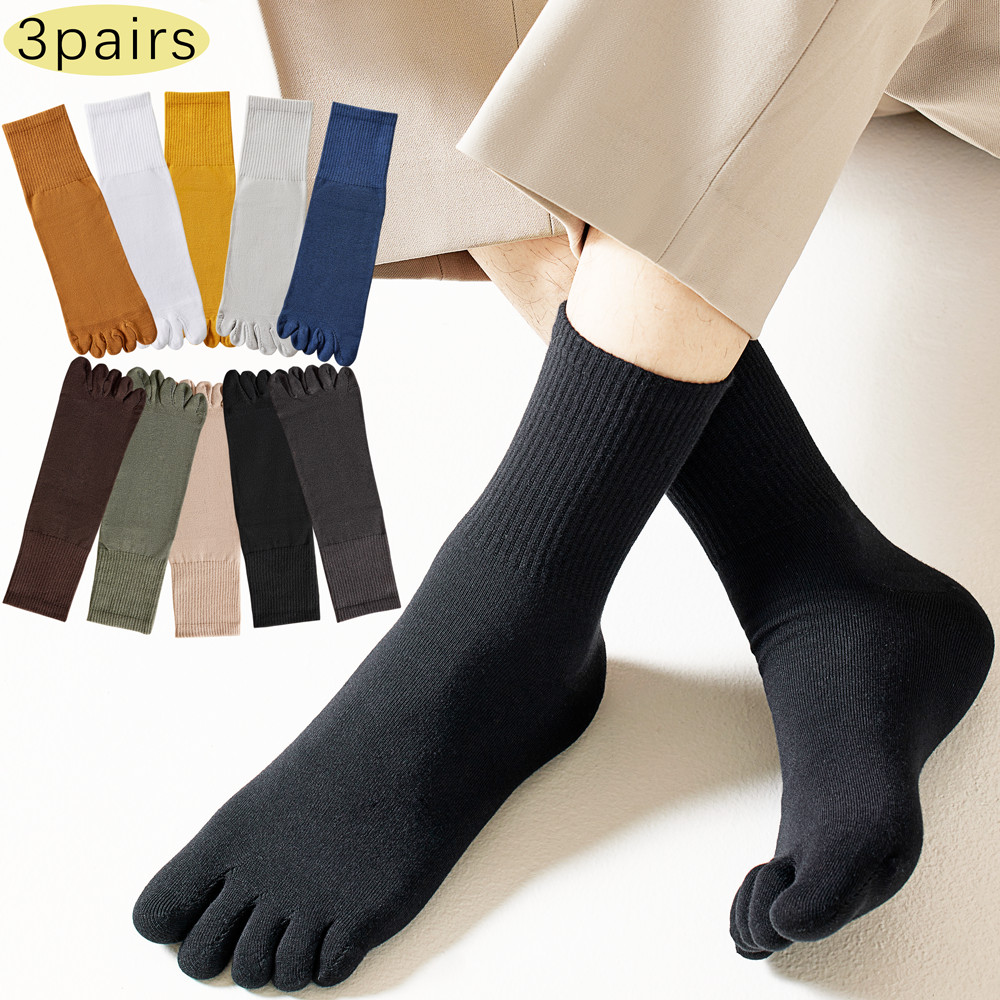 3 Pairs Men's Split-Toe Crew Socks 100% Cotton Anti-Friction, Moisture-Wicking Long-Lasting