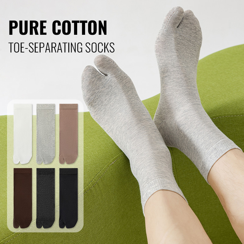 MiiOW Japanese Tabi Socks Men Split Toe Sock 100% Pure Cotton Long Sock Five Finger Two Toe Sock