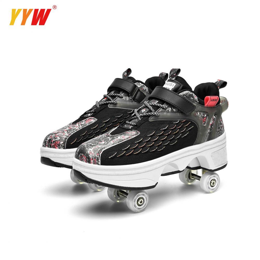 Sneakers Deformation Roller Skate Shoes Parkour Roller Shoes Sneakers With Four Wheels Running Shoes