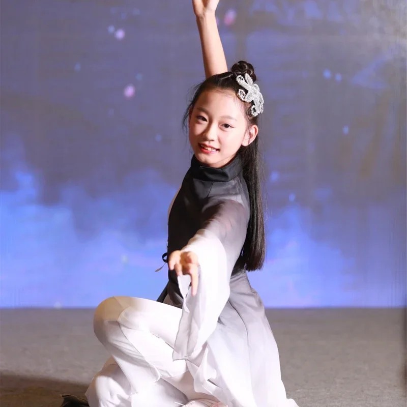 Children'S Classical Chinese National Dance Costumes Umbrella Dance Ethnic Girls Yangko Clothing Fan