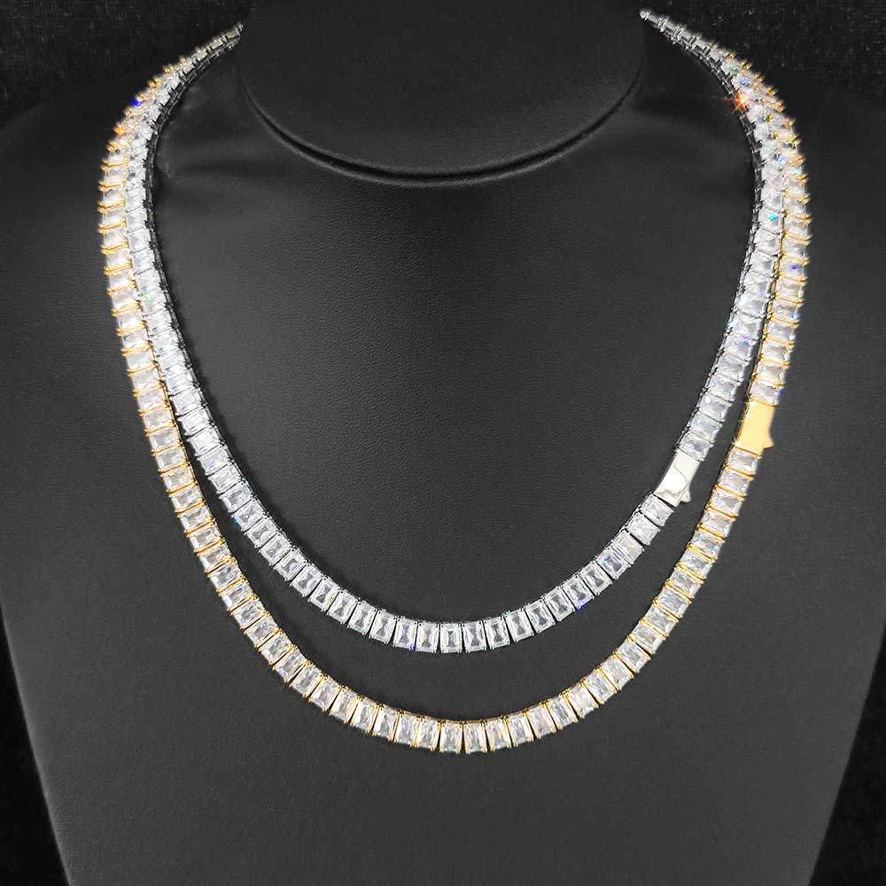 Hip Hop 6mm Iced Out Tennis Chain Necklace New Brass CZ Bling Rectangular Zircon Tennis Necklace Men