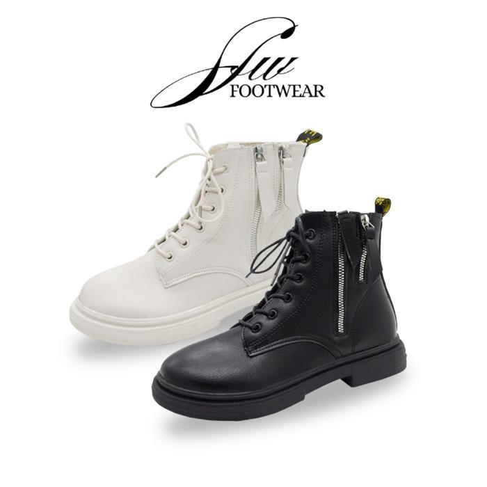 PVN Project Sneaker Footwear Sepatu Boots Flats Wanita Kulit Premium Kode 237 SFW Warna Hitam dan