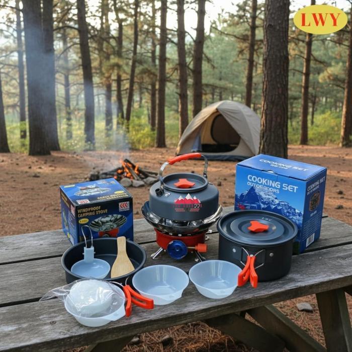 Arei - Paket Cooking Set Ds308 Nesting Ds 308 Plus Teko Alat Masak Camping Outdoor Portable
