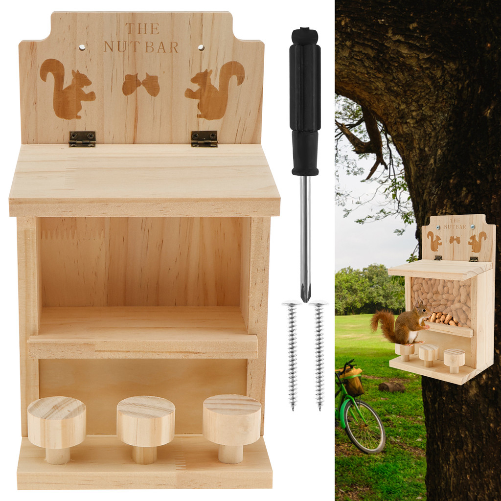 TERBATAS Wooden Squirrel Feeder Large Squirrel Feeders for Outside Squirrel House Sturdy Squirrel Fe