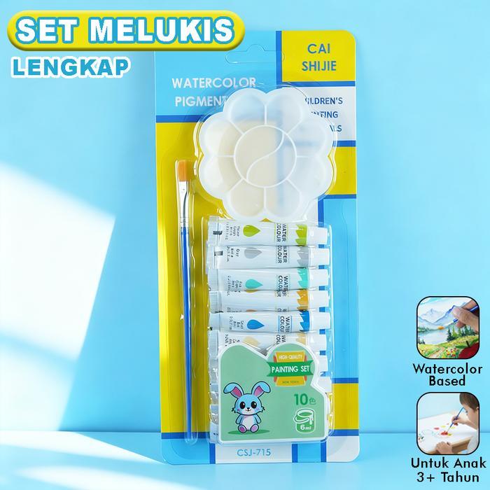 Set Melukis Cat Air Dan Kuas Edukatif Multifungsi Cat Air Pigmen Aman Untuk Anak Perlengkapan Seni