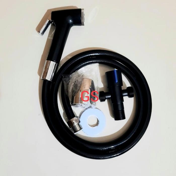 Toto - Paket Jet Shower Bidet Toilet Cebok Hitam + Stop Keran T Shower