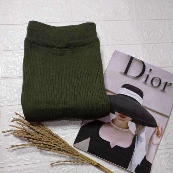 Rok Rajut Span Premium Warna Army - Rok Wanita Panjang Elastis Nyaman