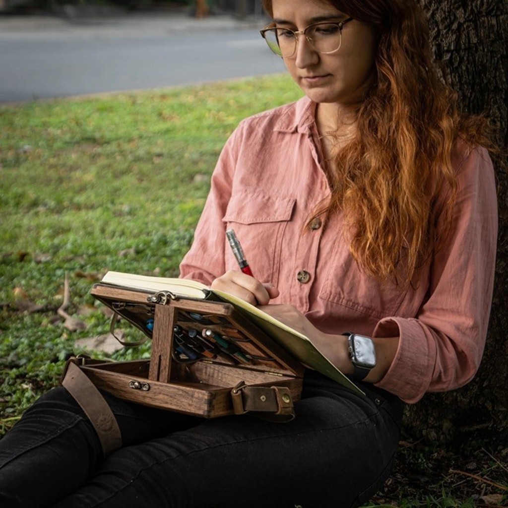 Retro Nostalgic Writers Wood Box Bags Women's Wood Messenger Bags Outdoor Sketch Bags Tool Storage