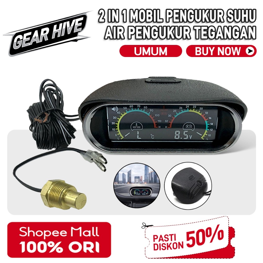 Gearhive Voltmeter Universal 2 In 1 9v/36v Lcd Motor Mobil Digital Horizontal Gauge Water Temperatur