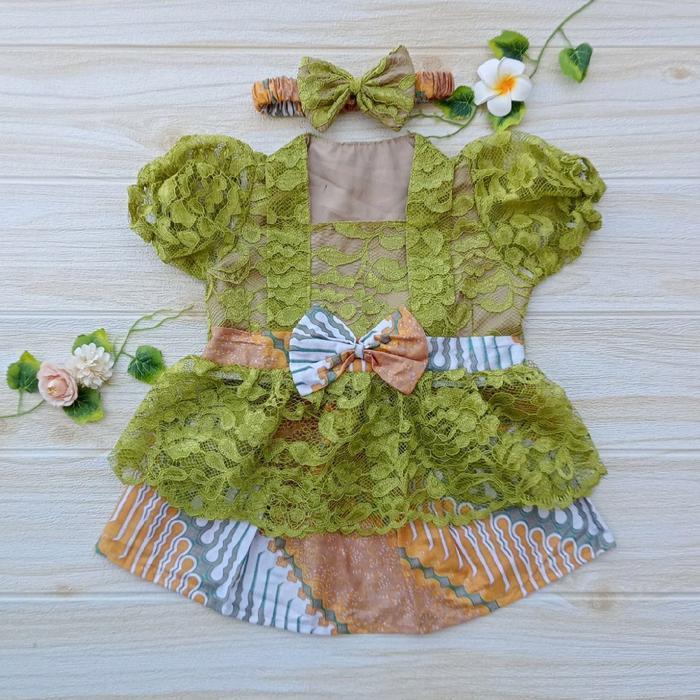 DISKON Kebaya Bayi Kinan untuk Tedhak Siten / Kebaya Anak / Kebaya Anak warna Hijau Olive READY
