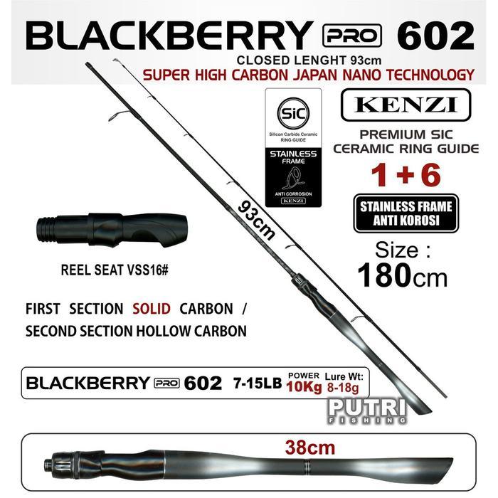 KENZI Joran Blackberry Pro 602 Carbon Nano Solid SiC Guide Stainless Frame Anti Korosi 180cm 5-20lbs