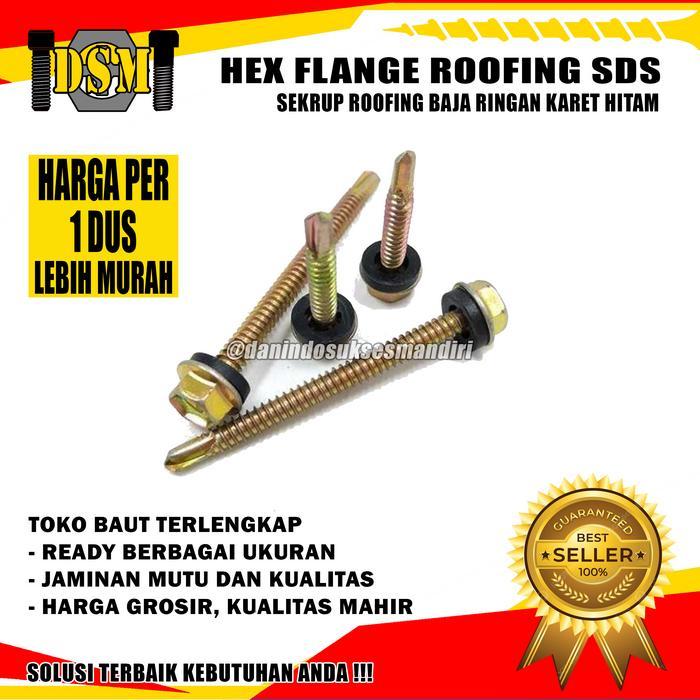 (1 DUS) SEKRUP ROOFING KUNING #12X75 / HEX FLANGE DRILLING SCREW M5X75 / BAUT BAJA RINGAN 7,5 CM
