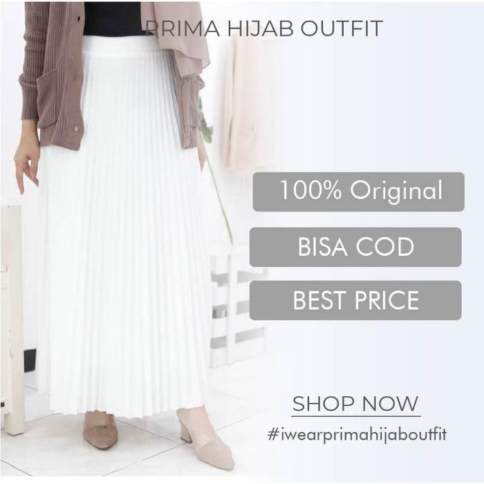 Rok Putih Pleats Full Furing Prima Hijab Outfit 3610 Muslim Wanita Panjang Bawahan Casual
