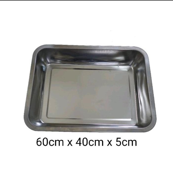 Nampan Stainless Steel Tebal Ukuran 60Cm X 40Cm X 5 Cm / Wadah Saji Makanan/ Nampan Persegi