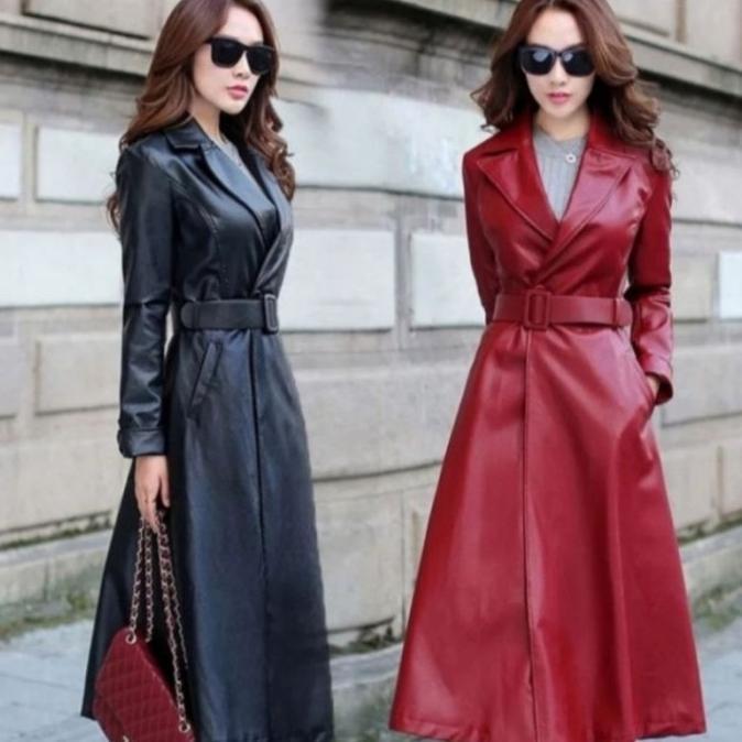 Ada Ready Ada mantel kulit wanita/jaket panjang semi kulit/jaket musim dingin kerah lengan panjang