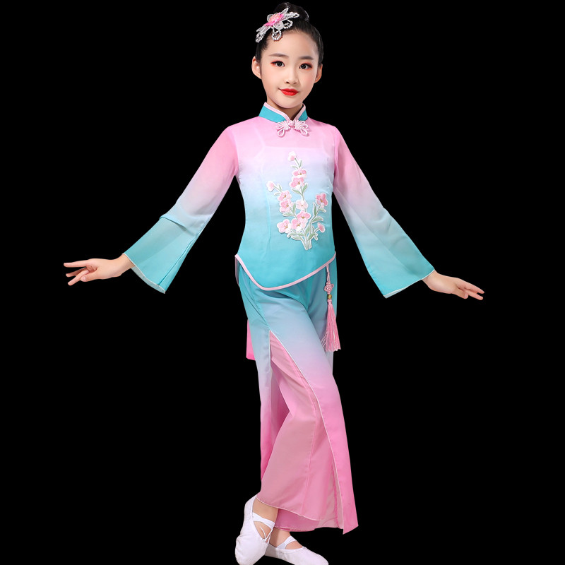 Children'S Yangko Elegant Folk Dance Costumes Chinese Style Classical Umbrella Fan Dance Clothes