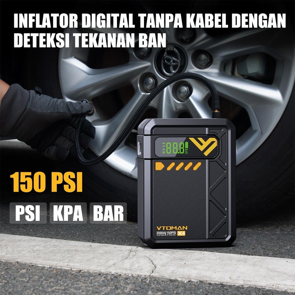 Vtoman X4 Jumper Aki Mobil 10000mah Pompa Ban Elektrik Portable Car Jump Starter Premium