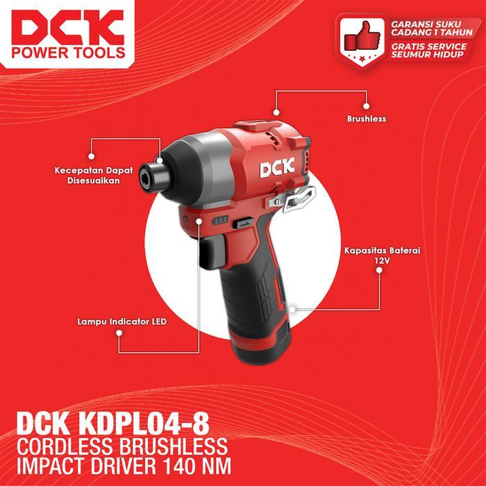 Dck Cordless Brushless Impact Driver Torsi 140 Nm Kdpl04-8 / Mesin Obeng Impact Baterai 12V