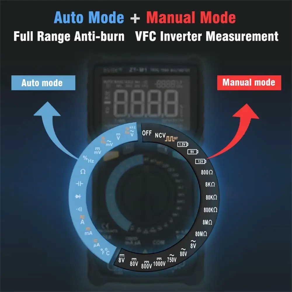BSIDE ZT-M1 T-RMS Auto/Manual 8000 DC/AC 20A Current Voltage Capacitance VFC ohm battery tester